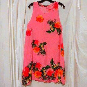 Tropical Pink Floral Hawaiian Dress M/L Sleeveless Resortwear Vacation-Core